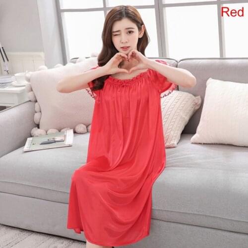 Ice Silk Satin Nightdress Short Sleeve Sleepwear Nightgown Women Satin Sleeping Dresses Nightwear