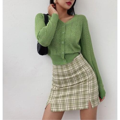 Women Split Details Plaid Mini Skirt with Under Shorts Mini Skort In Check Above Knee Mini Skort 2020 Summer