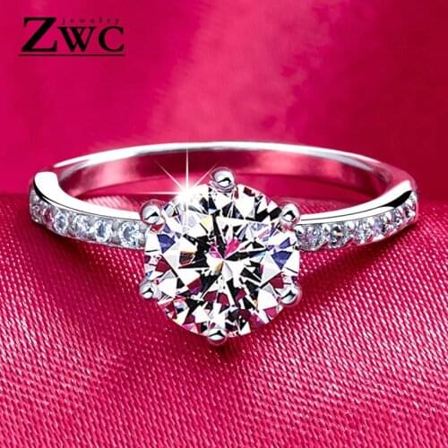 ZWC 2019 Fashion Classic Six Claw AAA Zircon Wedding Rings for women Jewelry Wedding Engagement Female Crystals Ring Gift