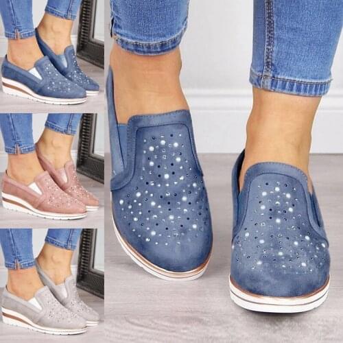 2019 New Women Comfortable Slip-on Sneaker Shoes Wedge Heel Breathable For Hiking Beach Sapato Feminino