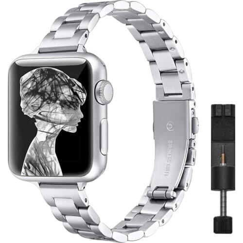 Women Thin Metal Band for Apple Watch 38mm 40mm Slim Stainless Steel Wristband Strap for iWatch SE 6/5/4/3/2/1 Link Bracelet