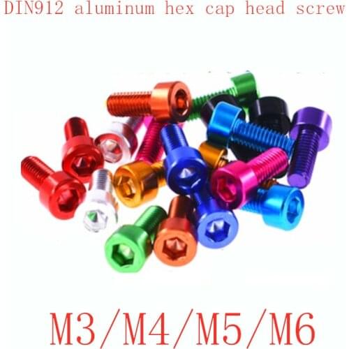 10pcs din912 M3 M4 M5 M6 colourful aluminum hex socket cap head machine screw