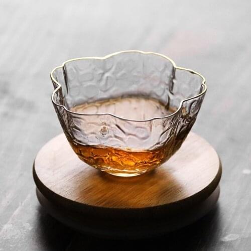 2pcs/lot Japanese Hammered Crystal Glass Tea Cup with Glod Rim Hand Blown Kung Fu Puer Sample Tea Tasting Cup Teaware