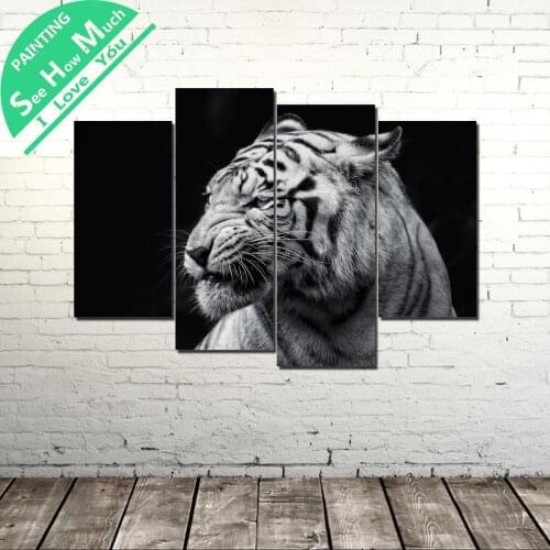 4 Piece Black Tiger wall art decor poster vintage decorative pictures canvas prints paintings art prints wall pictures