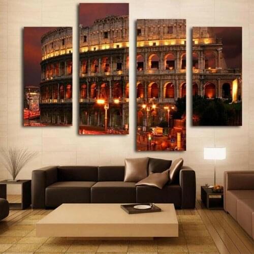 No Framed 4 Pieces Ancient Rome Colosseum Night Wall Art Canvas Posters Picture Paintings Home Decor for Living Room Decoration