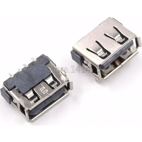 50PCS USB Connector Type A Female USB 2.0 AF10.0 4Pin 6.3mm Height Crimping SMT Black AF-08