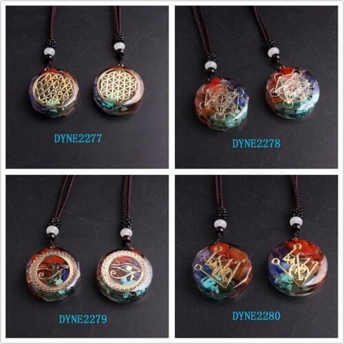 6PCS Orgonite Pendant Sri Yantra Necklace Chakra Necklace Sacred Geometry Energy Healing Yoga Jewelry Pendulum Natural Stone