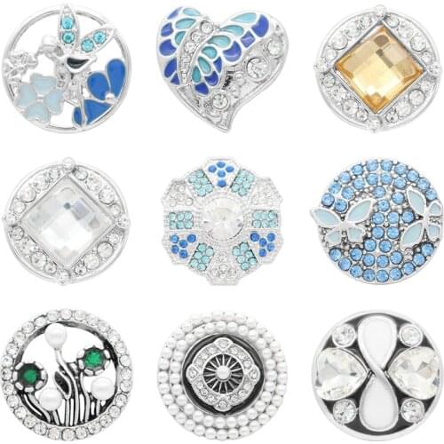 Butterfly love Rhinestone Flower 20mm Metal snap button jewelry DIY bracelet KD1069
