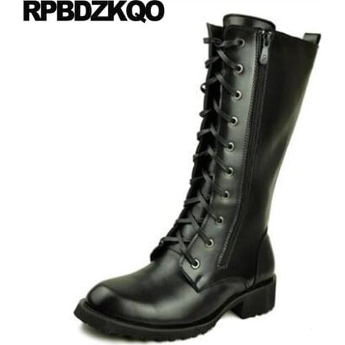 Combat Designer Zipper Chunky Army Military Black Full Grain Leather Platform Winter Men Boots With Fur Handmade Shoes Mid Calf