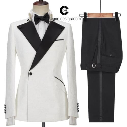 Cenne Des Graoom Latest Coat Design Men Suits Costume Homme Tailor-Made Tuxedo 2 Pieces Blazers Wedding Party Singer Groom White