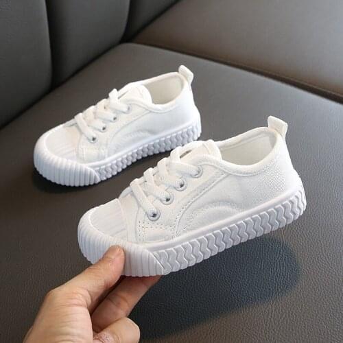 Childrens Canvas Shoes 2021 Spring and Autumn Canvas Shoes Summer Korean Boy Shoes Board Shoes Girls White Shoes Biscuit Shoes