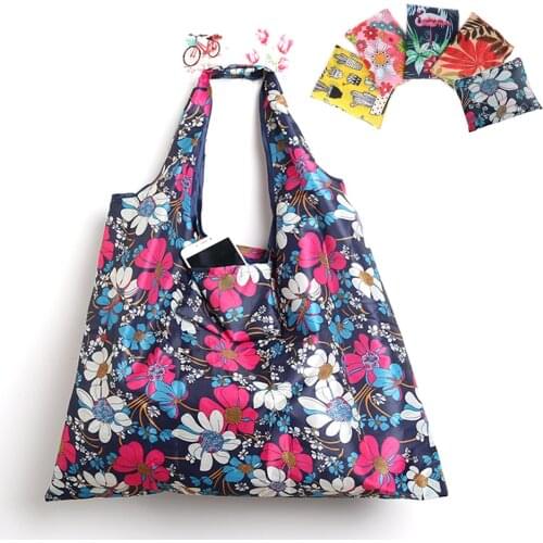 Eco friendly Reusable Supermarket Shopping Bag Thickened Fashion Printing Polyester Tote Bags Large Folding Grocery Bag Washable