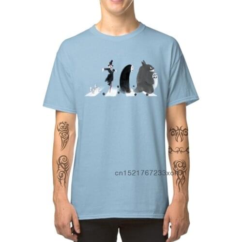 100% Cotton Mens T Shirts Totoro Faceless Kodama Ghibli Road T-Shirt Novelty Short Sleeve Tees Summer/Autumn Crew Neck Tshirt