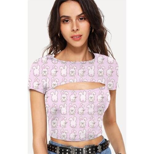 Somepet Rabbit T shirt Women Animal Tshirt Printed Funny Shirt Print Harajuku Navel Bare Womens Clothing Hip Hop New Style Tops