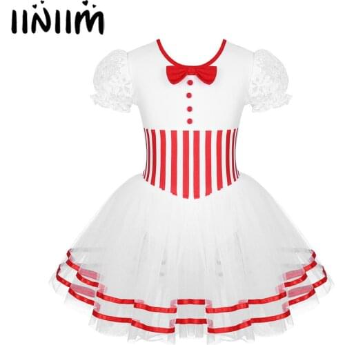 Iiniim Kids Girls Lyrical Dance Costumes Striped Figure Ice Skating Dresses Baton Twirling Snap Leotard Dress Hot Dance Wear