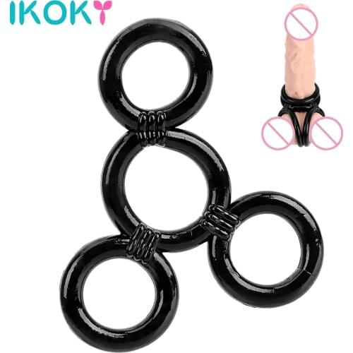 IKOKY 4 Rings Penis Rings Sex Toys for Men Penile Trainer High Elasticity TPE Time Delay Ejaculation Cock Rings