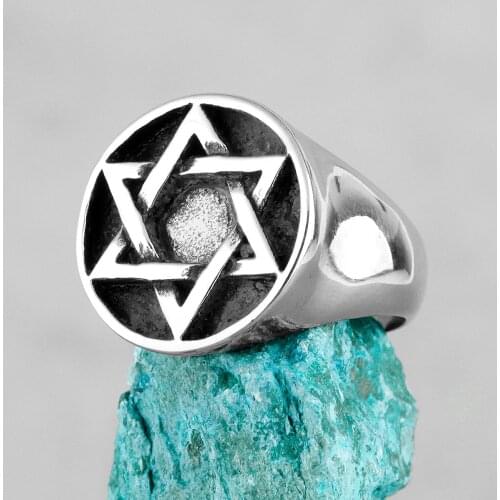 Judaism Hexagram Star of David Stainless Steel Mens Rings Religion for Male Boyfriend Biker Jewelry Creativity Gift Wholesale