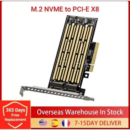 M.2 Riser Card M.2 NVME to PCI-E X8 Dual Disk Hard Drive SSD Adapter Expansion Card for PCIE X8 X16K Slot Motherboard