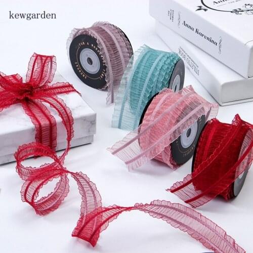 Kewgarden 25 40mm Fold Voile Ribbons DIY Hair Bow Brooch Accessories Satin Ribbon Handmade Tape Lace Fabric Wedding 5 Meters
