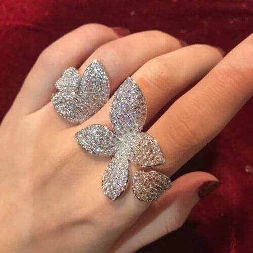 Luxury Flower Leaf Ring Mrico Pave 166pcs 5A Zircon Cz 925 Sterling Silver Party Engagement Wedding Band Rings for women