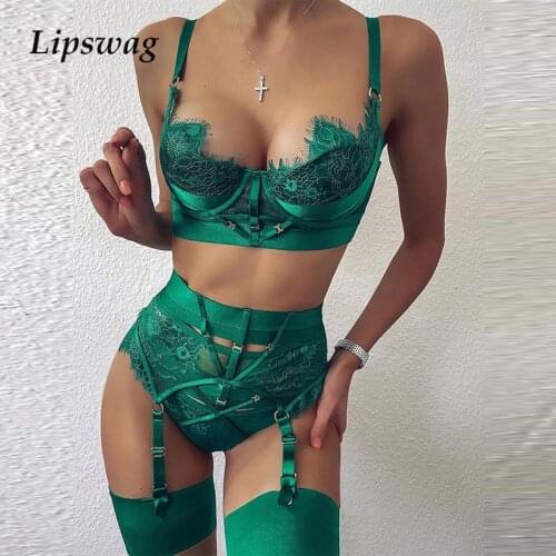 Ladies Hollow Out Lace Sets Sexy Lace-Up Bodycon Erotic Lingerie Pajamas Elegant V-Neck Sleeveless 2 Piece Suit Women Sleepwear