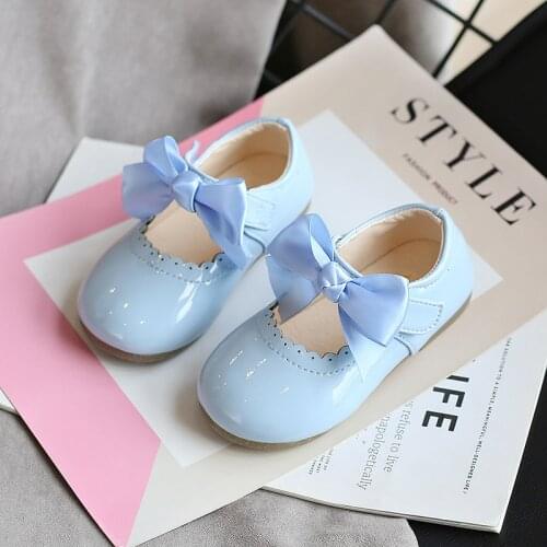 Newborn Flower Children Girls Bowknot Leather Shoes For Infant Toddler Baby Little Girl White Blue Party Wedding Dance Shoes New