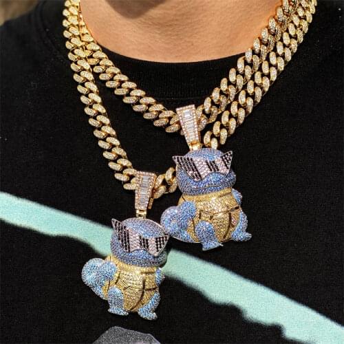 Men Hop Hip Ice Out Anime Turtle Pendant With Tennis Chain Bling Necklace Trendy Hiphop Street Jewelry Dropshipping