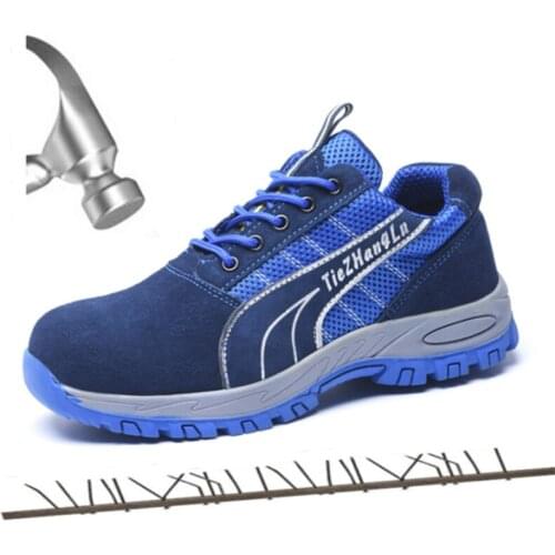 Plus Size Men Breathable Cow Suede Steel Toe Cap Work Boots Men Shoes Anti-slip Puncture Proof Protection Men Safety Shoes