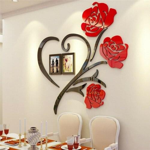 3D Rose Flower Pattern Wall Sticker Acrylic DIY Wall Poster Decoration Picture Frame Home Bedroom Wallstick Multi-Pieces