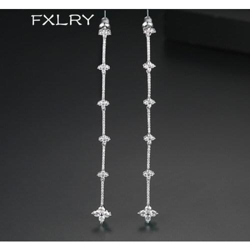 FXLRY Newly arrived white Color Micro Paved Zircon Long section flower petal Earrings for Women Girls fashion Jewelry