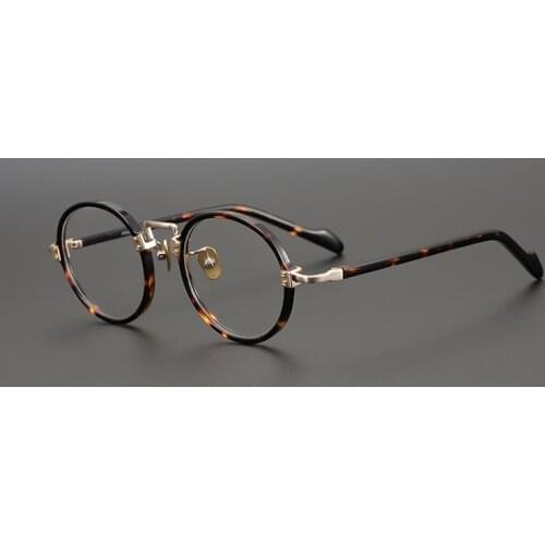 Japanese small round frame pure titanium plate glasses, mens and womens designers square face can match high degree myopia
