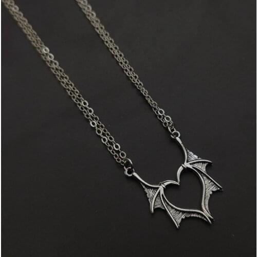 Wing Heart Necklace Vintage Charm Punk Angel Demon Wing Pendant Necklace Lovers Jewelry Antiquity Gift Valentines Gift Darkly