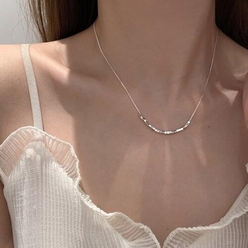 925 Sterling Silver Necklace Korean Bamboo Design Sense Naked Clavicle Chain For Women Aesthetic Dainty Cool Square Jewelry