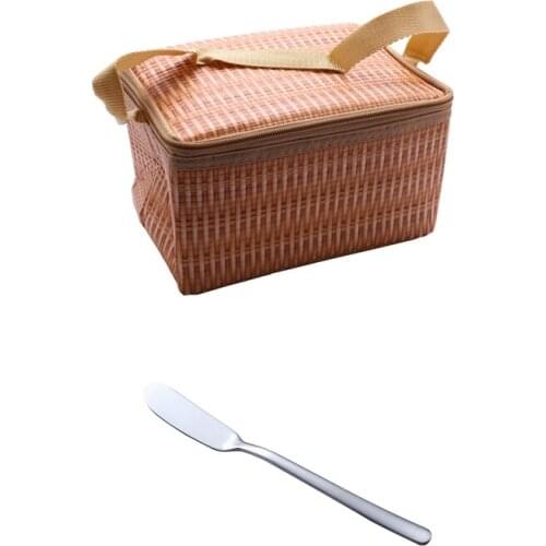 Hot kf-Portable Imitation Rattan Lunch Bags with Kitchen Baking Tool Knife
