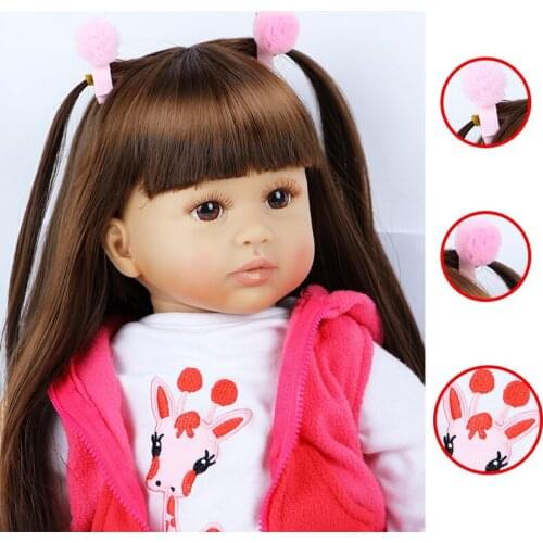 ZIYIUI Reborn Doll 24Inch 60Cm Realistic Silicone Vinyl Soft Cloth Body Toy Long Wig Beautiful Toddler Girl Fashion Gift