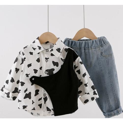 Boys' Shirt 2021 Autumn New Personality Button Print Childrens Cotton Turn-down Collar Shirts Casual Top Kids Clothes