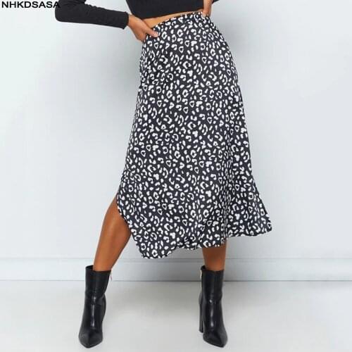 NHKDSASA Sexy Woman Skirts Harajuku 2021 Spring Summer Ladies Leopard Print Chiffon Printing Split Skirts Female Falda WW4104