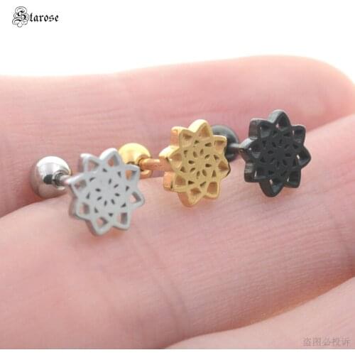 Starose 1pc Cool Lotus Flower Ear Piercing Oreja Studs Tragus Piercing Orelha Helix Daith Cartilage Conch Earrings Women Jewelry