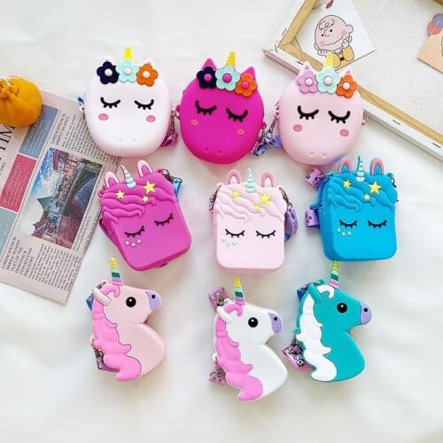 New Fashion Girls Sweet Shoulder Bag Unicorn Animals Silica Gel Messenger Bag Kids Keys Coin Purse Cute Princess Mini Handbag