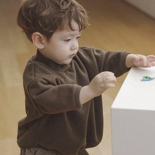 Boys and girls winter wear new Korean simple loose fleece sweater long sleeve childrens casual top