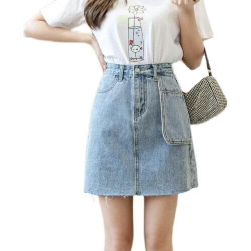 A-line Short Denim Skirts High Waist with Large Pocket Design Straight Mini Jean Skirt Women Young 2021 Spring & Summer BSQ307