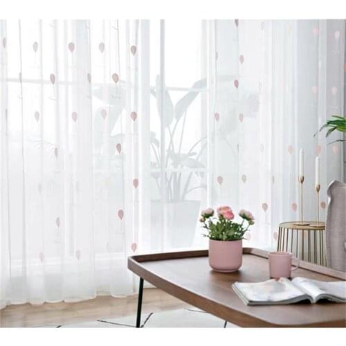 Pink Cartoon Balloon Embroidered Tulle Curtains for Kids Living Room Bedroom Girl Nursery Curtain Sheer Window drapes