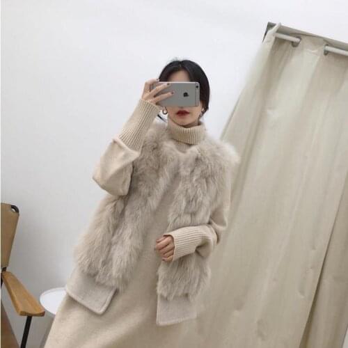 2021 Spring Woman Faux Fur Knitted Fur Vest Female Fashion Waistcoat Ladies Fake Fur Sleeveless Jacket Clothes Outerwear Q254