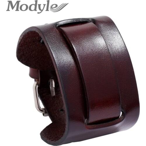 Modyle Punk Vintage Metal Charm Leather Bracelets For Men Trendy Boho Braided Rope Wide Multilayer Wrap Bracelet Male Jewelry