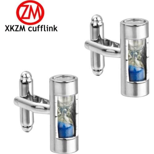 XKZM Free shipping Cylinder Cufflinks cuff links Blue hourglass novelty design copper material cufflinks whoelsale&retail