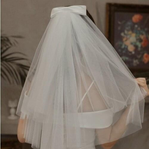Women White Color Tulle Bridal Veil Wedding Veil Bow-knot Ribbon Edge For Bride Wedding Party Good Fabric