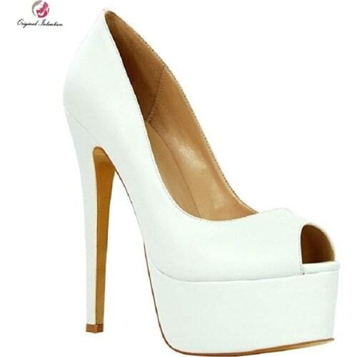 Women sexy Party Pumps Peep Toe Thin Heels PU Microfiber Slip-On Platform 5-7cm Dropshipping Heel Height 15-17cm Size 34-45