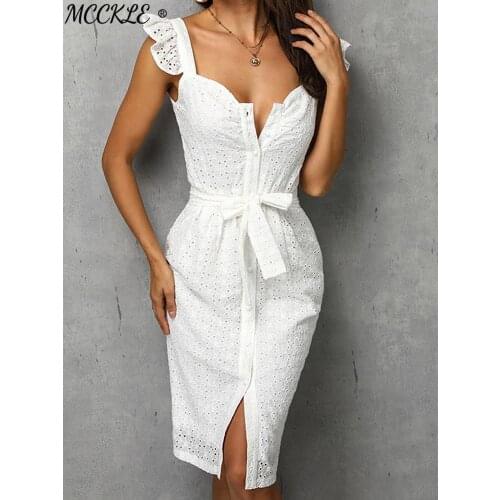 Women Sexy Lace Up Midi Dress Vestidos Ruffles Sleeveless Bodycon Female Dresses 2021 Buttons Sashes Elegant Ladies Clothes