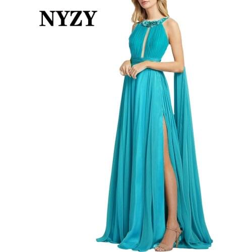P124 NYZY Chiffon High Split Halter Prom Dresses 2021 Party Graduation Dress Custom Made vestido de festa longo robe
