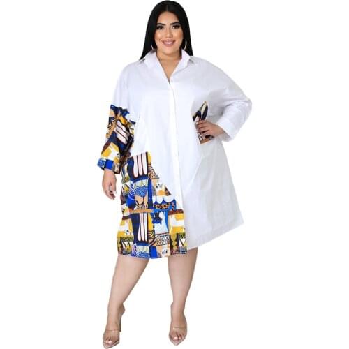 XL-5XL 2021 Summer Plus Size Dress Women Clothing Fashion Loose White Shirt Dress Oversized Robe Knee Length Lady Party Vestidos